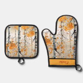 Happy Fall Y'All - farbenfrohe Birkenblätterung Ofenhandschuh & Topflappen-Set (Vorderseite)
