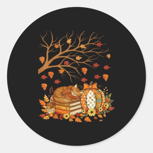 Happy Fall Y'all Floral Pumpkin Autumn Coffee Cat Runder Aufkleber (Vorderseite)