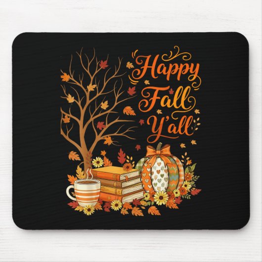 Happy Fall Y'all Floral Pumpkin Autumn Coffee Mousepad (Vorne)