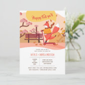 Happy Fall Ya'll Fox Hygge Folk Art Babydusche Einladung (Stehend Vorderseite)