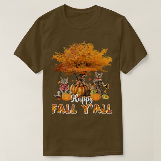 Happy Fall Y'all Funny Cats Herbst Lover Pumpkins T-Shirt (Design vorne)