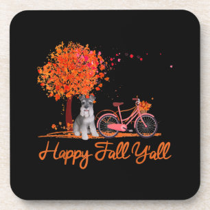 Happy Fall Yall Funny Schnauzer Dog Herbst Fahrrad Getränkeuntersetzer