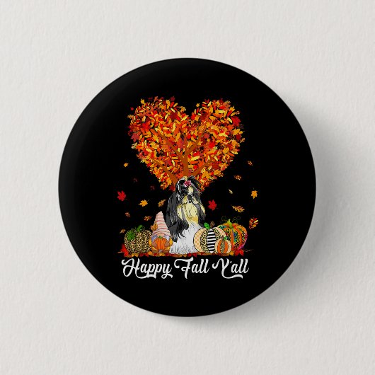 Happy Fall Y'all Funny Shih Tzu Autumn Pumpkins Button (Vorderseite)
