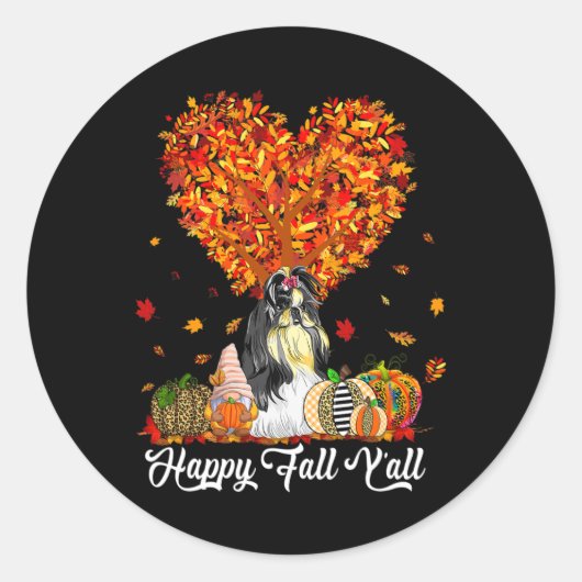 Happy Fall Y'all Funny Shih Tzu Autumn Pumpkins Runder Aufkleber (Vorderseite)