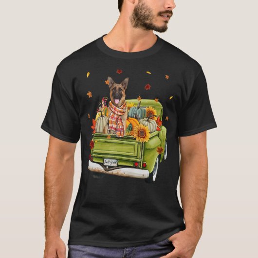 Happy Fall Y'all German Shepherd Dog auf Lkw Pump T-Shirt (Vorderseite)