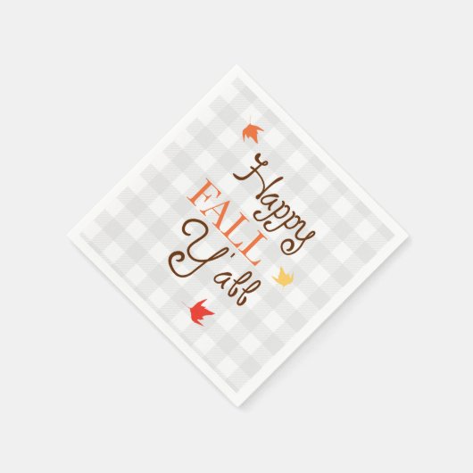 Happy Fall Y'all Gingham Pattern Wreath Serviette (Ecke)