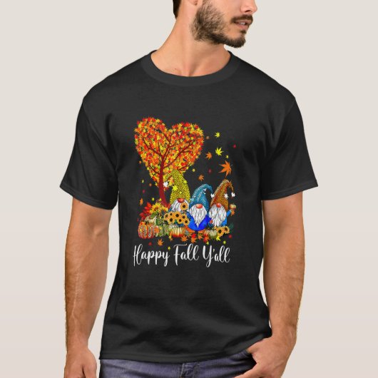 Happy Fall Y'all Gnome Leopard Pumpkin  Autumn Gno T-Shirt (Vorderseite)