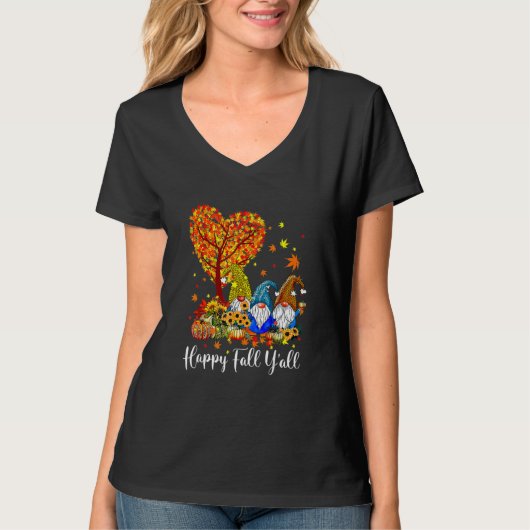Happy Fall Y'all Gnome Leopard Pumpkin  Autumn Gno T-Shirt (Vorderseite)