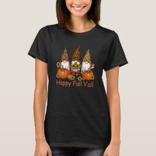 Happy Fall Y'all Gnome Leopard Pumpkin Autumn Gnom T-Shirt