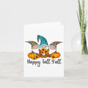 Happy Fall Y'all Gnome Leopard Pumpkin Funny Autum Karte