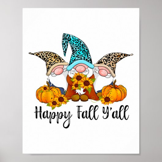 Happy Fall Y'all Gnome Leopard Pumpkin Funny Autum Poster (Vorne)