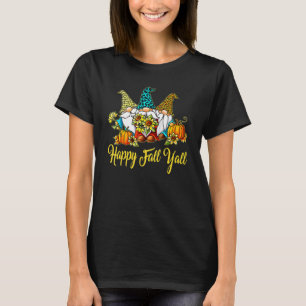 Happy Fall Y'all Gnome Leopard Pumpkin Funny Autum T-Shirt