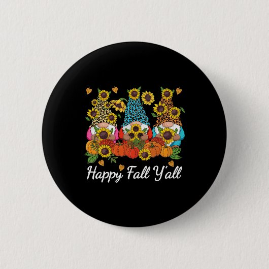 Happy Fall Y'all Gnome Leopard Pumpkin Herbst Button (Vorderseite)
