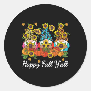 Happy Fall Y'all Gnome Leopard Pumpkin Herbst Runder Aufkleber