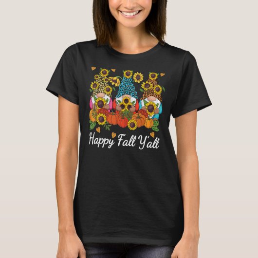 Happy Fall Y'all Gnome Leopard Pumpkin Herbst T-Shirt (Vorderseite)