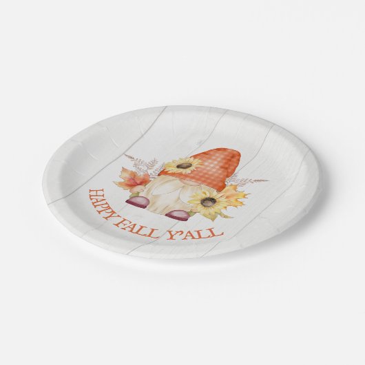 Happy Fall YAll Gnome Pappteller (Schrägansicht)