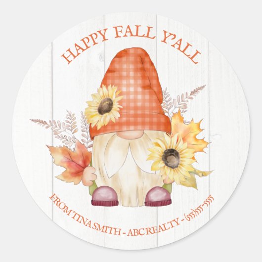 Happy Fall Y'All Gnome Pop by Runder Aufkleber (Vorderseite)