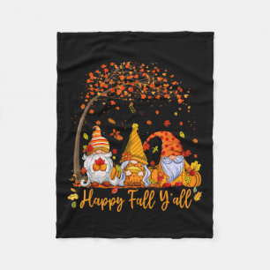 Happy Fall Y'all Gnome Pumpkin Autumn Leaves Danke Fleecedecke