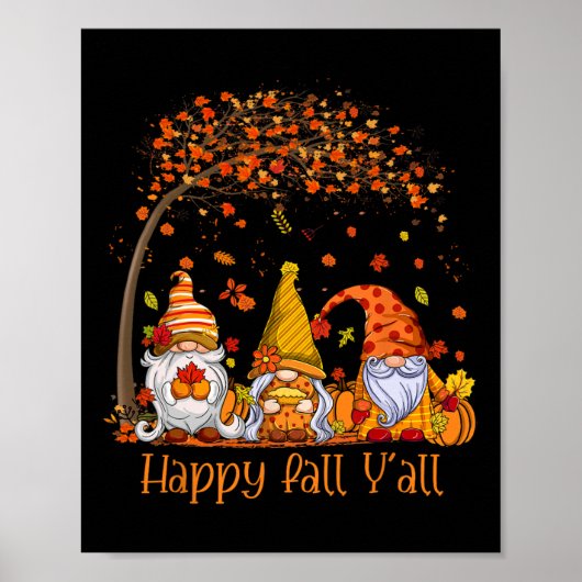 Happy Fall Y'all Gnome Pumpkin Autumn Leaves Danke Poster (Vorne)