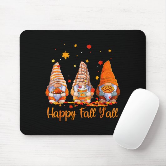 Happy Fall Y'all Gnome Pumpkin Autumn Thanksgiving Mousepad (Mit Mouse)