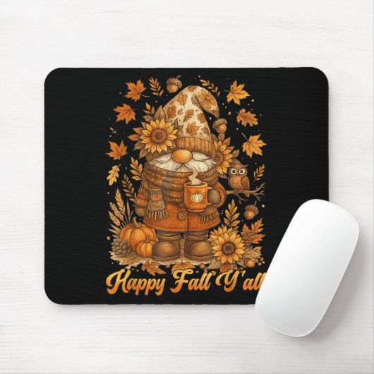 Happy Fall Y'all Gnome Pumpkin Autumn Thanksgiving Mousepad (Mit Mouse)
