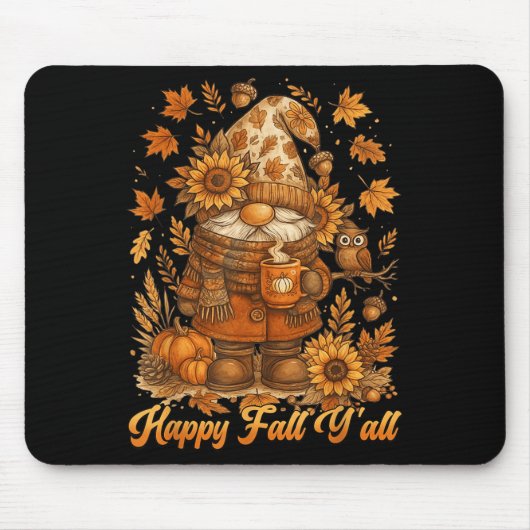 Happy Fall Y'all Gnome Pumpkin Autumn Thanksgiving Mousepad (Vorne)