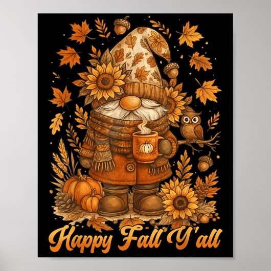 Happy Fall Y'all Gnome Pumpkin Autumn Thanksgiving Poster (Vorne)