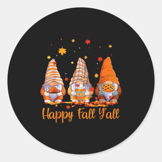 Happy Fall Y'all Gnome Pumpkin Autumn Thanksgiving Runder Aufkleber (Vorderseite)