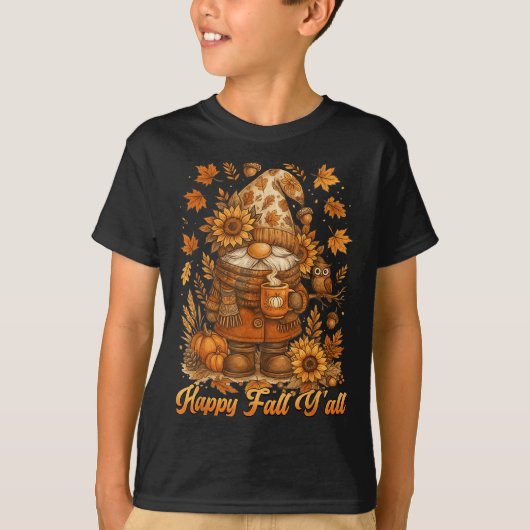 Happy Fall Y'all Gnome Pumpkin Autumn Thanksgiving T-Shirt (Vorderseite)