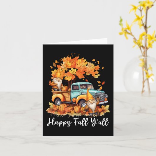 Happy Fall Y'all Gnome Pumpkin Truck Erntedank Karte (Gelbe Blume)