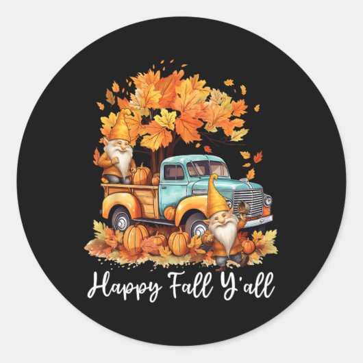 Happy Fall Y'all Gnome Pumpkin Truck Erntedank Runder Aufkleber (Vorderseite)