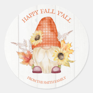 Happy Fall Y'All Gnome Runder Aufkleber