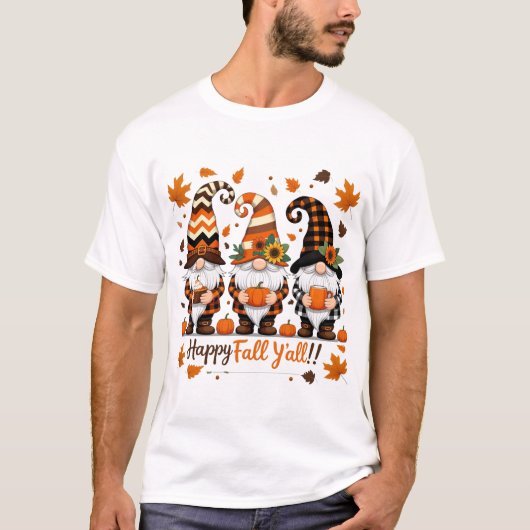 Happy Fall Y'all Gnomes, Gnomes Pumpkin Herbst T-Shirt (Vorderseite)
