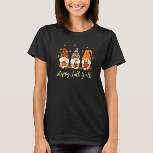 Happy Fall Y'all Gnomes Leopard Pumpkin Herbst als T-Shirt (Vorderseite)