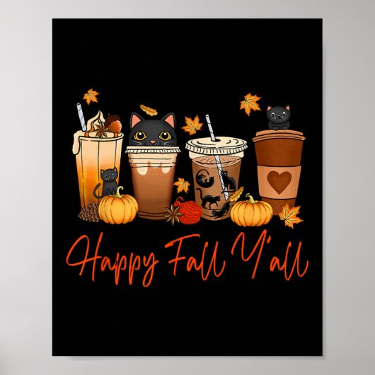 Happy Fall Y'all Herbst Black Cat Fall Pumpkin Spi Poster (Vorne)