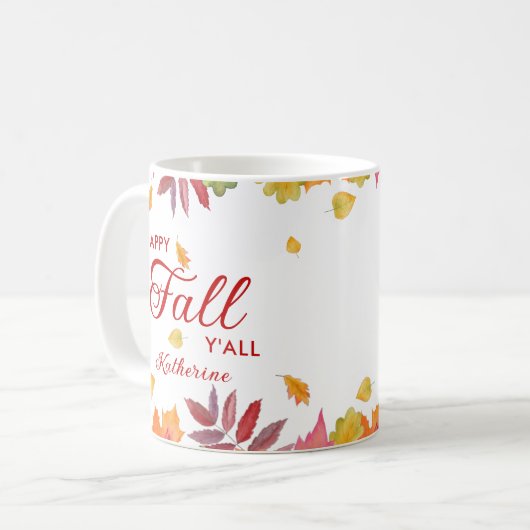 Happy Fall Y'all Herbst Leaves Kaffeetasse (Vorderseite Links)