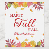 Happy Fall Y'all Herbst Leaves Weinetikett (Einzelnes Label)