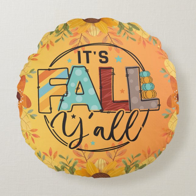 Happy fall ya'll Herbsternte Erntedank Liebe Rundes Kissen (Vorderseite)