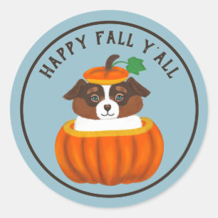 Happy Fall Y'all Hund in Pumpkin Sticker