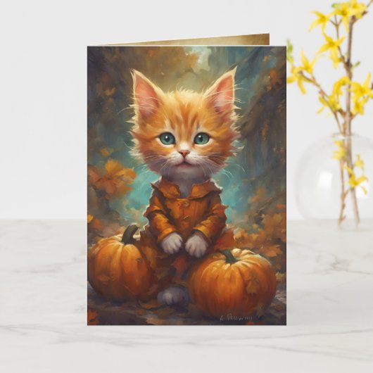Happy Fall Y'all Kitten, Pumpkin Patch Cat Karte (Gelbe Blume)