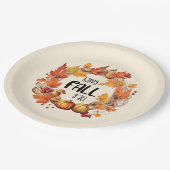 Happy Fall Y'all - Kürbis und Herbst verlassen Kra Pappteller (Schrägansicht)