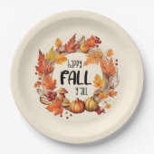 Happy Fall Y'all - Kürbis und Herbst verlassen Kra Pappteller (Vorderseite)