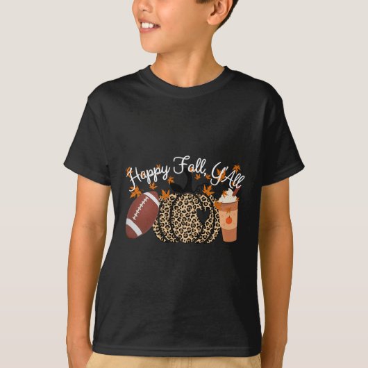 Happy Fall Y'all Leopard Druck Pumpkins Football a T-Shirt (Vorderseite)