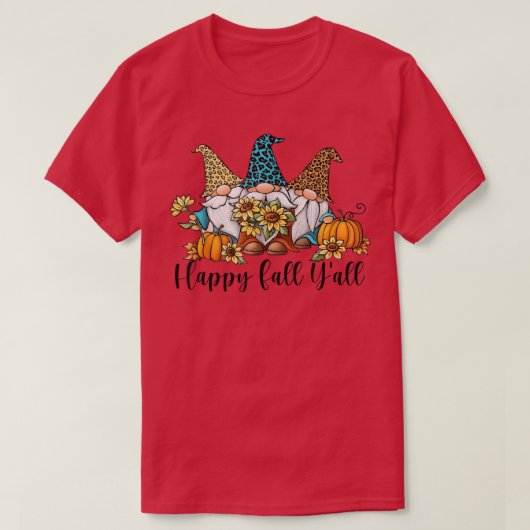 Happy Fall Yall Leopard Gnome Pumpkin Herbst T-Shirt (Design vorne)