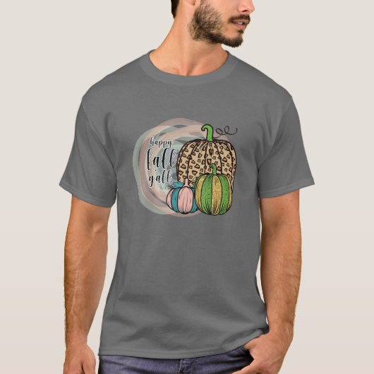 Happy Fall Yall Leopard Print Pumpkin Halloween T-Shirt (Vorderseite)