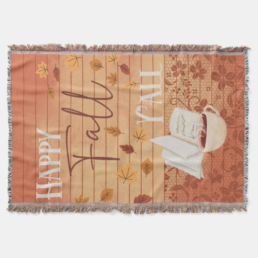 Happy Fall Y'all mit Kaffee und Herbst Blätter Decke (Vorderseite)