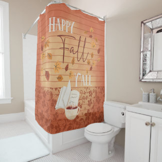 Happy Fall Y'all mit Kaffee und Herbst Blätter Duschvorhang