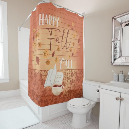 Happy Fall Y'all mit Kaffee und Herbst Blätter Duschvorhang (Beispiel)