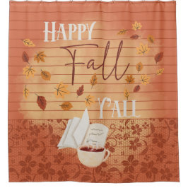 Happy Fall Y'all mit Kaffee und Herbst Blätter Duschvorhang
