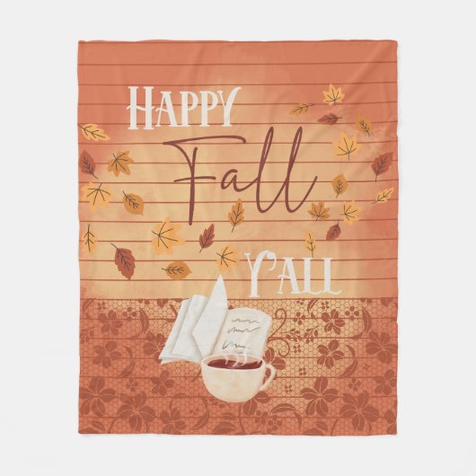 Happy Fall Y'all mit Kaffee und Herbst Blätter Fleecedecke (Vorderseite)
